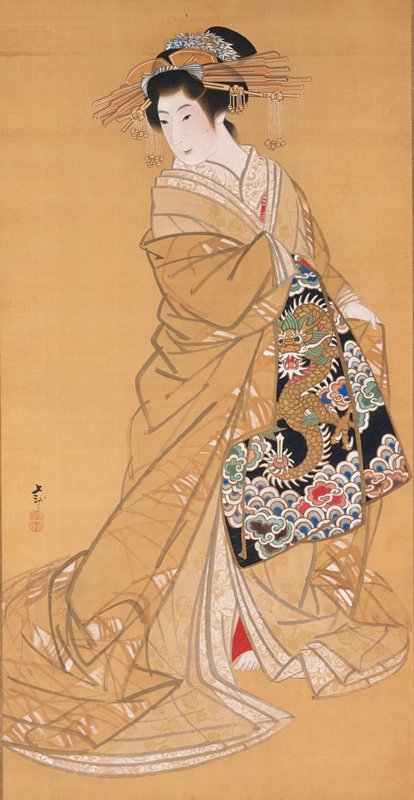 Beauty with Dragon Obi, by Mihata Joryu, 1830s