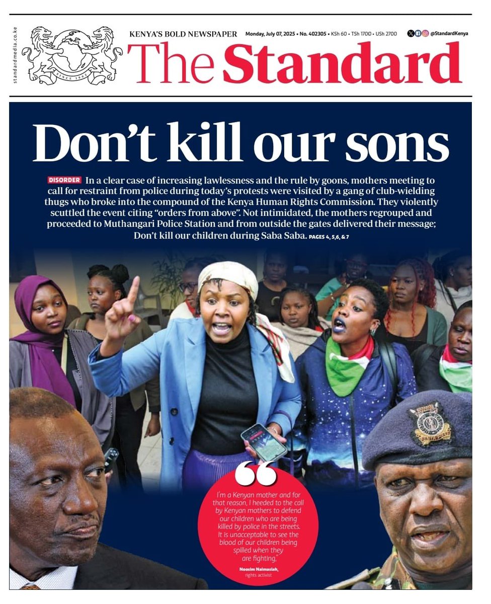 As a victim of police brutality who murdered my brother,I ask security agencies not to take bullshit orders from these politicians,they don't even care about them,if comrades will be there for Saba Saba let it be peaceful,protect them and not to kill them #77sirininumbers