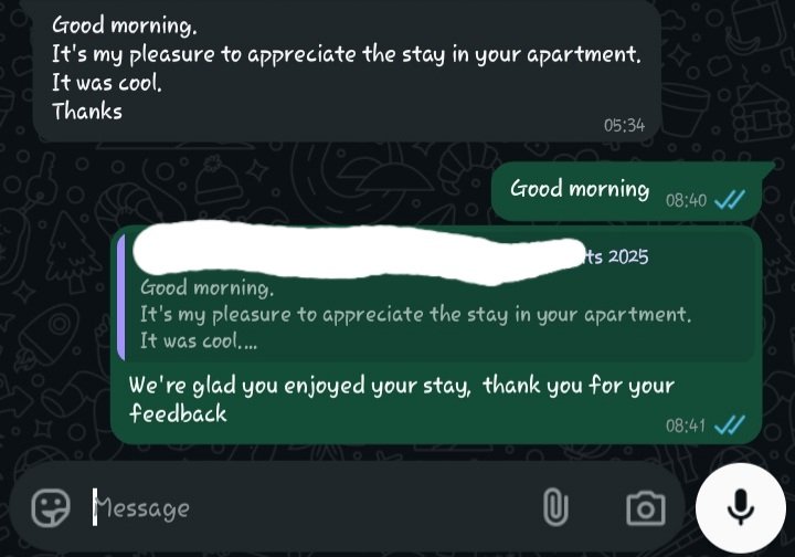 Feedback kama hizi ndiyo zinatufanya tusmile 😄💯 
We’re always grateful for amazing guests like you
 Asante sana for choosing Haven Suites , where the vibes are real and the hospitality is unmatched
📲 0702 898 694 | havensuitesbnb.com
#HavenSuites #VibezTu #GuestFeedback