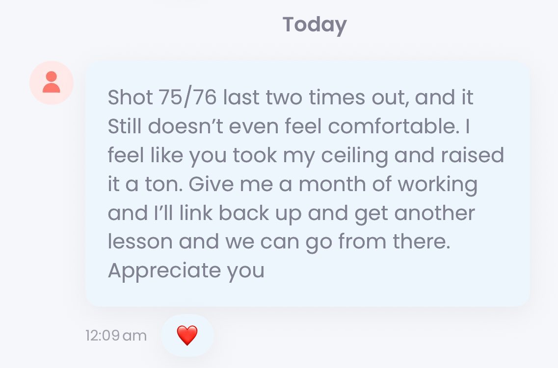 You don’t need to feel comfortable to shoot good scores

This student saw me a week ago for a single lesson. He is still in that uncomfortable stage of making a new movement, HOWEVER….

Just because it’s “uncomfortable” (compared to his previous move that wasn’t working)… he