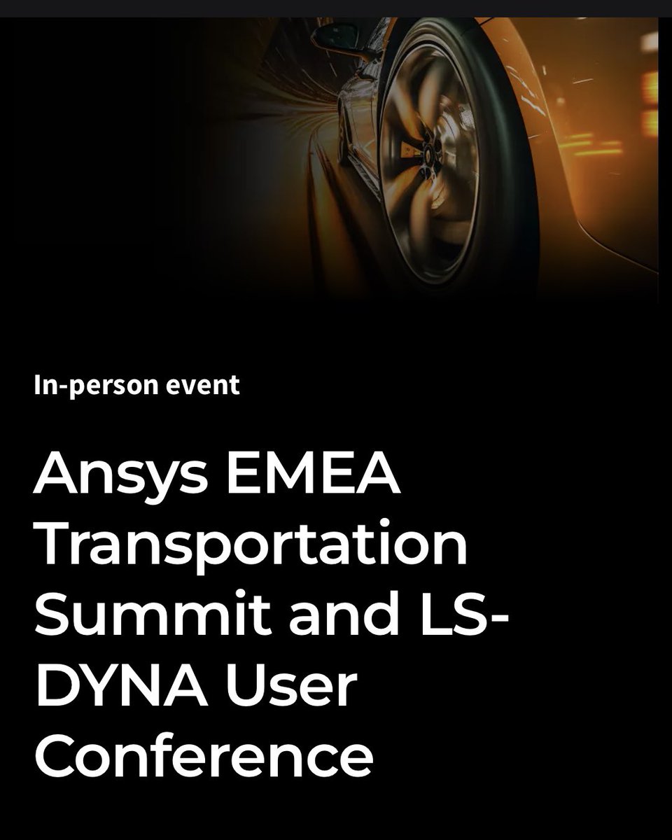 Designerpoint Munich (@designerpoint) on Twitter photo Ansys EMEA 
Transportation Summit 2025 
und LS-DYNA User Conference
       28.–29. Oktober 2025
BMW Welt, München, Deutschland
ansys.com/events/emea-tr… Ansys EMEA 
Transportation Summit 2025 
und LS-DYNA User Conference
       28.–29. Oktober 2025
BMW Welt, München, Deutschland
ansys.com/events/emea-tr…