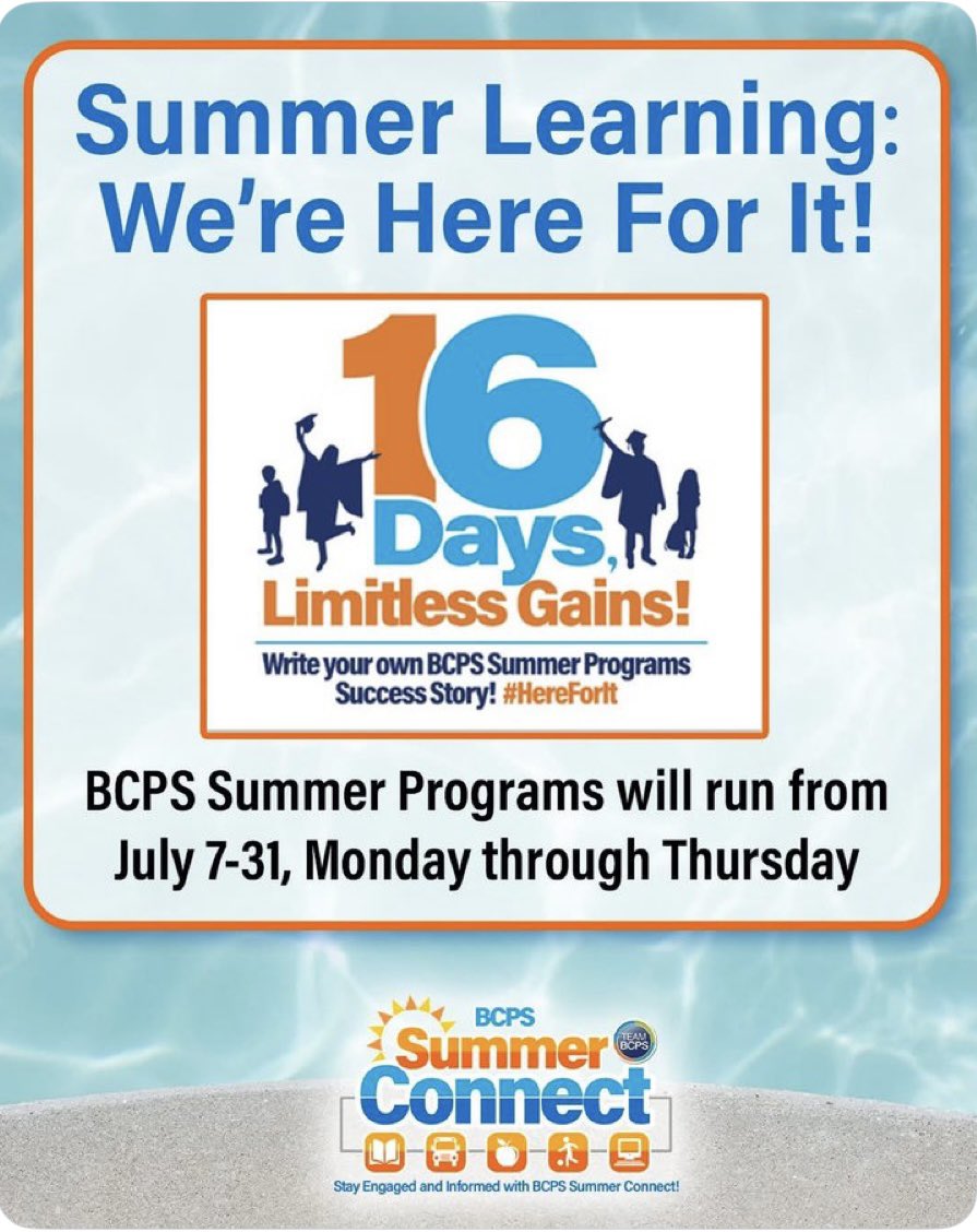 BCPS-PPW (@bcps_ppw) on Twitter photo Ready, set, summer! <a href="/BaltCoPS/">Baltimore County Public Schools</a> summer programs start tomorrow, July 7, 2025. āļøAttend for 16 days + Learn for 16 days = Unlimited gains!@EHam100 <a href="/TaMeshaBCPS_PPW/">TaMesha, MBA, MHR</a> <a href="/HJFranklin1007/">Howard Franklin</a> <a href="/delmendorf/">Douglas Elmendorf</a> <a href="/WVUTRICIA/">Mrs. M</a> <a href="/RJones_8/">Racquel Jones, Ed.D.</a> <a href="/MelissaDiDonato/">Melissa DiDonato</a> <a href="/attendanceworks/">Attendance Works</a> <a href="/MdPublicSchools/">Maryland State Department of Education</a> Ready, set, summer! <a href="/BaltCoPS/">Baltimore County Public Schools</a> summer programs start tomorrow, July 7, 2025. āļøAttend for 16 days + Learn for 16 days = Unlimited gains!@EHam100 <a href="/TaMeshaBCPS_PPW/">TaMesha, MBA, MHR</a> <a href="/HJFranklin1007/">Howard Franklin</a> <a href="/delmendorf/">Douglas Elmendorf</a> <a href="/WVUTRICIA/">Mrs. M</a> <a href="/RJones_8/">Racquel Jones, Ed.D.</a> <a href="/MelissaDiDonato/">Melissa DiDonato</a> <a href="/attendanceworks/">Attendance Works</a> <a href="/MdPublicSchools/">Maryland State Department of Education</a>