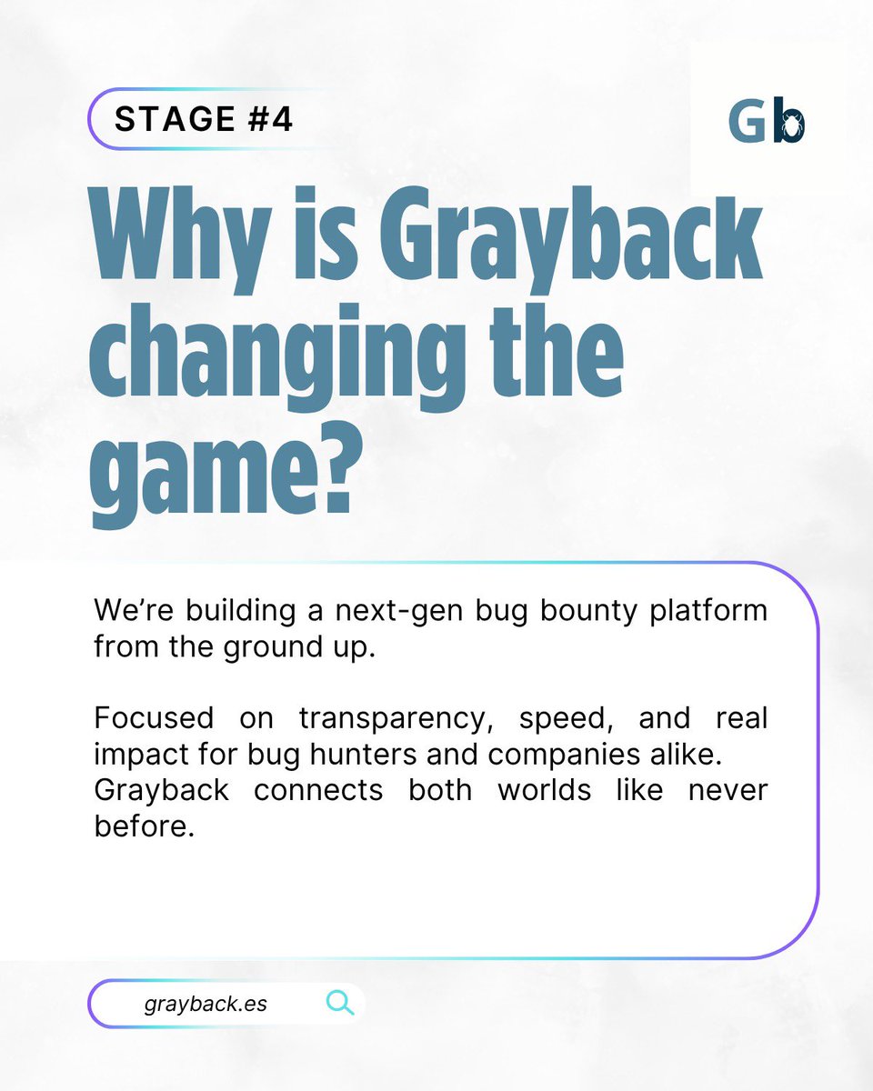 🔐 𝐁𝐮𝐠 𝐛𝐨𝐮𝐧𝐭𝐲 𝐢𝐬 𝐧𝐨 𝐥𝐨𝐧𝐠𝐞𝐫 𝐭𝐡𝐞 𝐟𝐮𝐭𝐮𝐫𝐞 𝐢𝐭’𝐬 𝐭𝐡𝐞 𝐧𝐞𝐰 𝐬𝐭𝐚𝐧𝐝𝐚𝐫𝐝 𝐢𝐧 𝐩𝐫𝐨𝐚𝐜𝐭𝐢𝐯𝐞 𝐜𝐲𝐛𝐞𝐫𝐬𝐞𝐜𝐮𝐫𝐢𝐭𝐲.

 At Grayback, we’re building a new approach that bridges the gap between companies and the global community of bug hubiera
