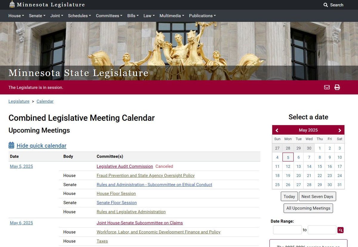 MNHouseInfo's tweet image. This week's combined #mnleg schedule
🗓️ leg.mn.gov/cal?type=week