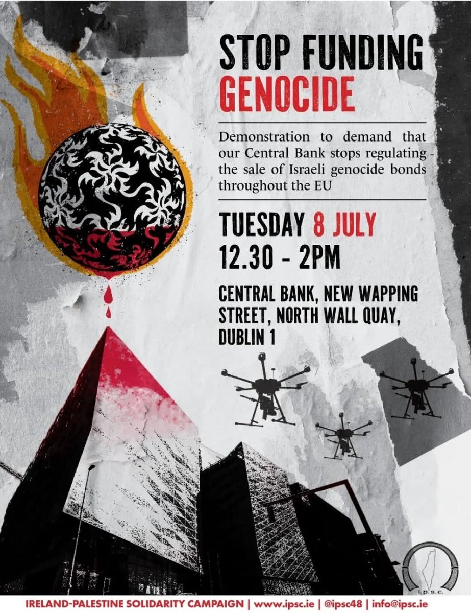 IPSC (@ipsc48) on Twitter photo Tuesday! Every day apartheid Israel commits brutal crimes against Palestinians  all while starving the entire population of Gaza. Our Central Bank is fundraising for this genocide, we will not stop protesting until it ends this shameful practice. Join us 8th  #StopFundingGenocide Tuesday! Every day apartheid Israel commits brutal crimes against Palestinians  all while starving the entire population of Gaza. Our Central Bank is fundraising for this genocide, we will not stop protesting until it ends this shameful practice. Join us 8th  #StopFundingGenocide