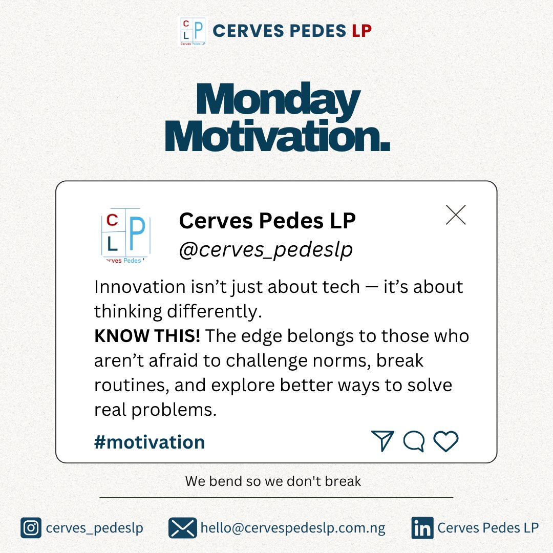 CervesPedesLP's tweet photo. Innovation isn’t a luxury. It’s survival.
In Nigeria’s economy, what worked 6 months ago might be dead weight now.
This week: rethink, refine, reimagine.
Because elevation comes from evolution.

[Atiku Arsenal Mikki Gyokeres #NigerianIdol Super falcons] https://t.co/ClBLRxmFMT