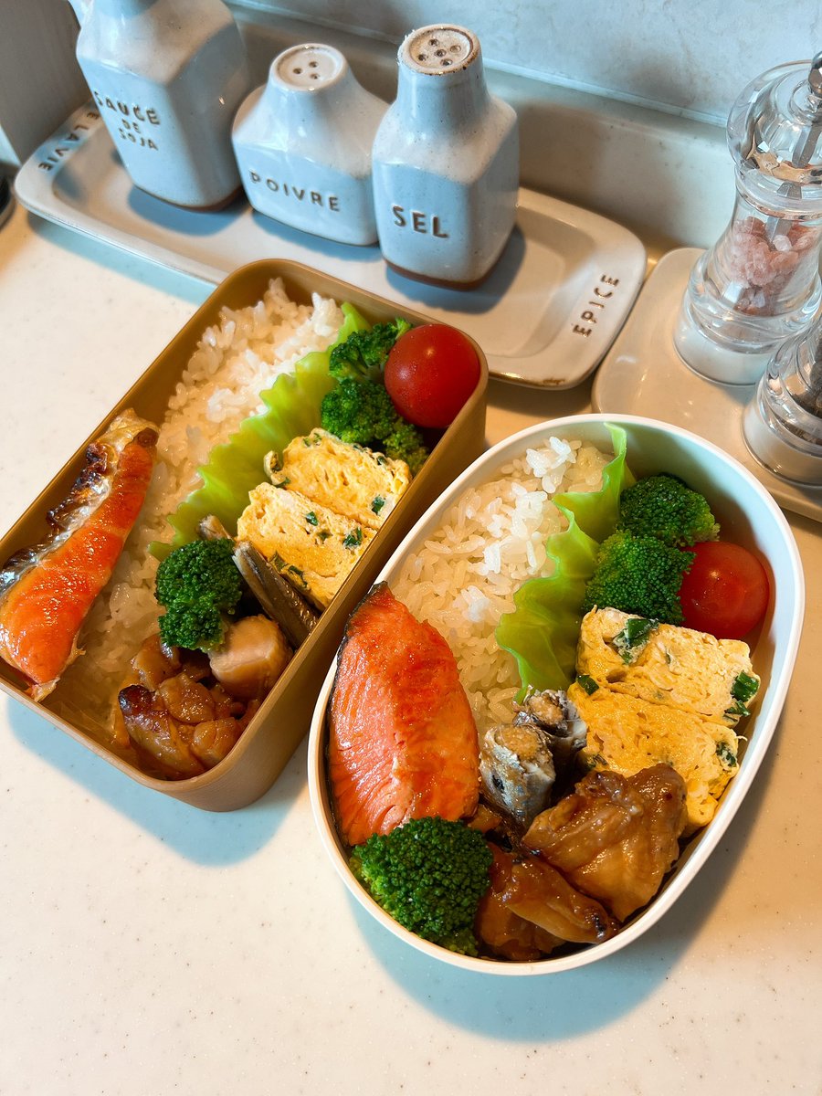 冷蔵庫にあるもの弁当２人分。

北海道といえどこの暑さ。
よいこのお友達たちにこまめな水分補給を
口酸っぱく伝える。
岩塩も持たせたいくらい。

#お弁当
#お弁当記録
#お弁当日記