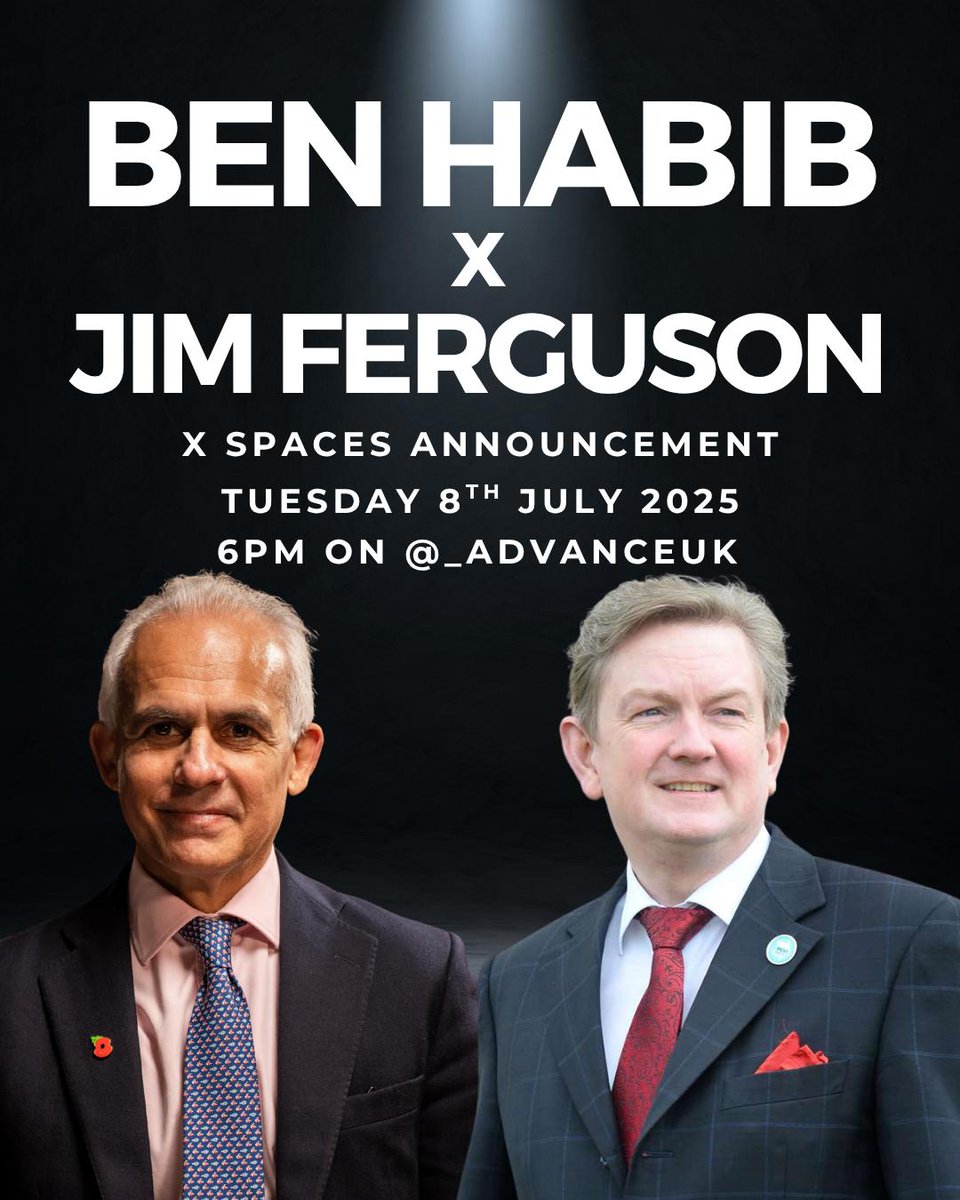 JimFergusonUK's tweet image. x.com/JimFergusonUK/…

🚨 BREAKING: THE PEOPLE'S QUESTION TIME 🚨

🔴 Tuesday 8th July | 6PM UK (GMT)

📡 Live X Spaces with Ben Habib &amp;amp; Jim Ferguson

🗣️ "If we don’t speak up now — Britain is lost."

🔥 The globalist grip is tightening. Advance UK is rising.

This Tuesday, Ben…