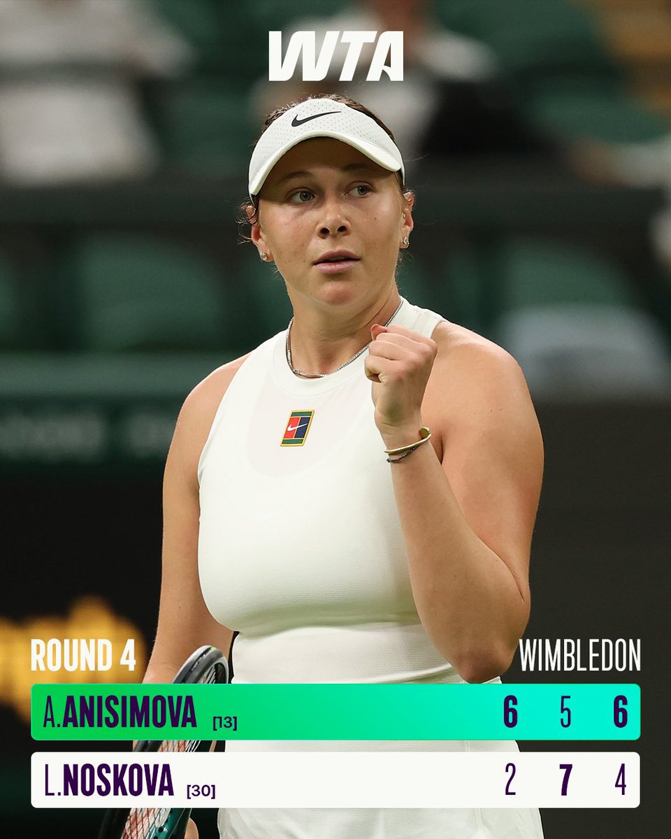 Amanda Anisimova, Linda Noskova’yı 3 sette yenerek #Wimbledon’da çeyrek finale geri dönüyor ve bu sonuçla WTA sıralamasında ilk kez ilk-10’a giriş yapıyor! 💫