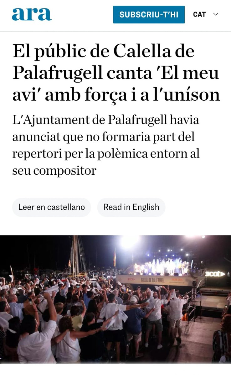 🧵 1/11
Ahir, a Calella de Palafrugell, el públic va cantar El Meu Avi a ple pulmó, tot i que havia estat retirat del programa oficial.
El seu autor, #OrtegaMonasterio, està vinculat —segons el documental Murs de Silenci— a una xarxa d’explotació sexual de nenes. 🔴Parlem-ne.