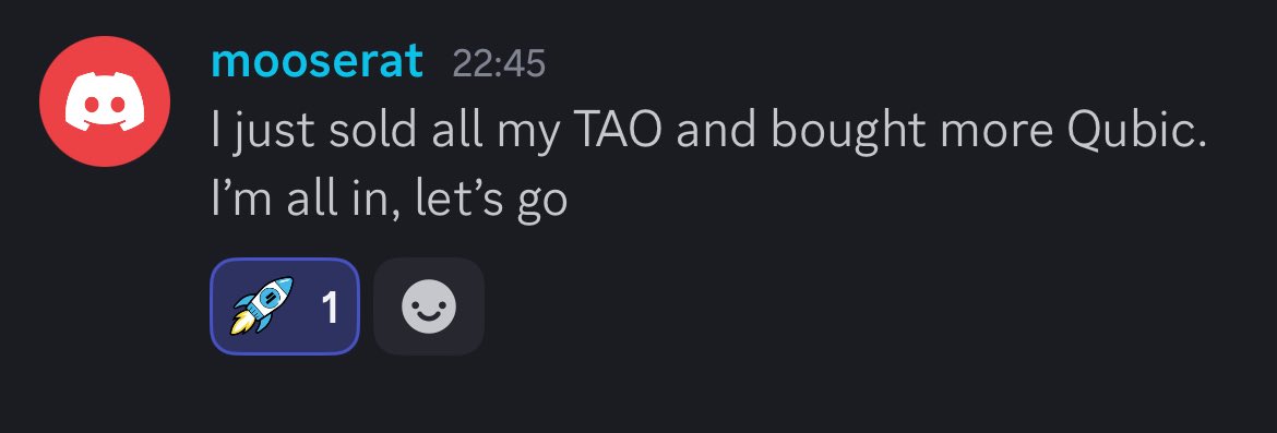 frescoid (@hereisfrescoid) on Twitter photo I rarely see $QUBIC holders heavily diversified. Most, like Mooserat, are all-in. He sold all his $TAO and went fully into $QUBIC. Messages like his pop up daily now. $TAO won’t bring a 1000x, but $QUBIC? That’s where the conviction is.
Be like Mooserat... I rarely see $QUBIC holders heavily diversified. Most, like Mooserat, are all-in. He sold all his $TAO and went fully into $QUBIC. Messages like his pop up daily now. $TAO won’t bring a 1000x, but $QUBIC? That’s where the conviction is.
Be like Mooserat...