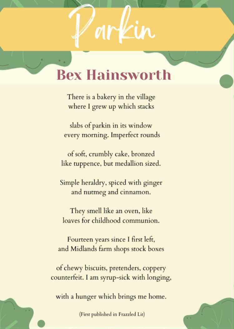 Bex Hainsworth (@poetbex) on Twitter photo I was one of the winners of Rhubarb Writers' Wandering Words Competition and my poem 'Parkin' (first published in <a href="/frazzledlitmag/">Frazzled Lit *Open! Short Story Award*</a>) is now part of a poetry trail running throughout July!
If you're ever in Saltaire, you can see my poem in the window of Salts Village Bakery 🥐 I was one of the winners of Rhubarb Writers' Wandering Words Competition and my poem 'Parkin' (first published in <a href="/frazzledlitmag/">Frazzled Lit *Open! Short Story Award*</a>) is now part of a poetry trail running throughout July!
If you're ever in Saltaire, you can see my poem in the window of Salts Village Bakery 🥐