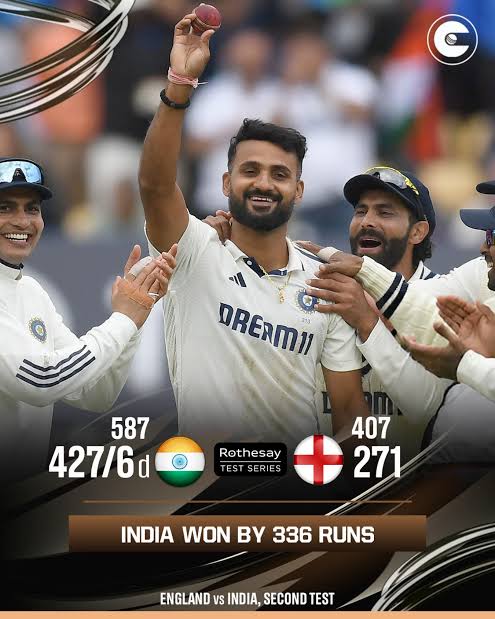 AmitCSS11's tweet photo. India wins #edgebastontest .
What a wonderful performance by the Team lead by Captain #ShubmanGill !
Beautifully bowled by Akashdeep and Siraj to level the series.
#BCCI #IndiavsEngTest 
@BCCI @praveenrpal82 https://t.co/tQIgrYc6UB