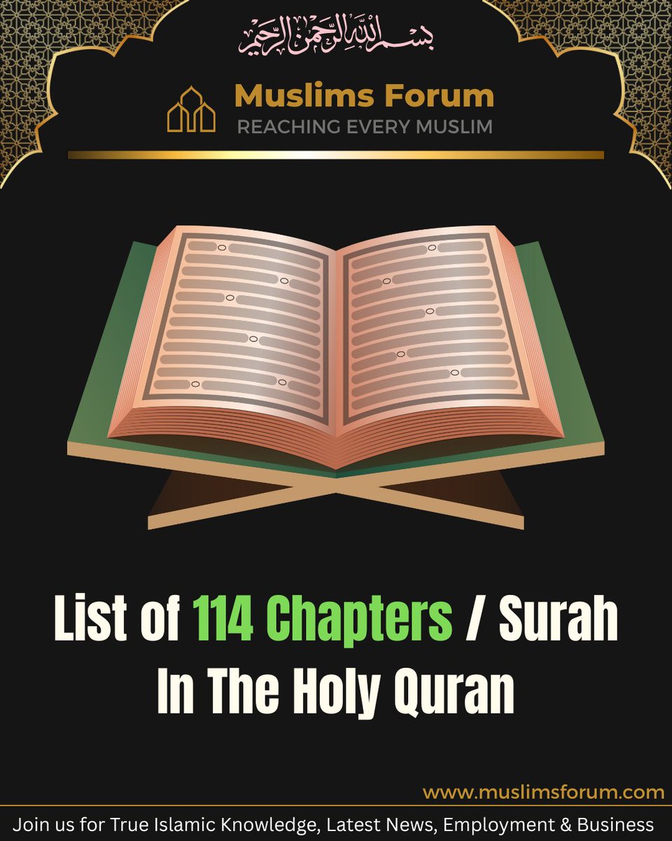 MuslimsForumCom's tweet photo. Explore the full list of Surahs with their names and meanings to deepen your understanding of the Quran and strengthen your connection with its divine message.

Read More: https://t.co/Ccl1L0h5Ck

#quran #qurantranslation #quranchapters #quransurah #qurantafsir https://t.co/RrJUw9K6e8