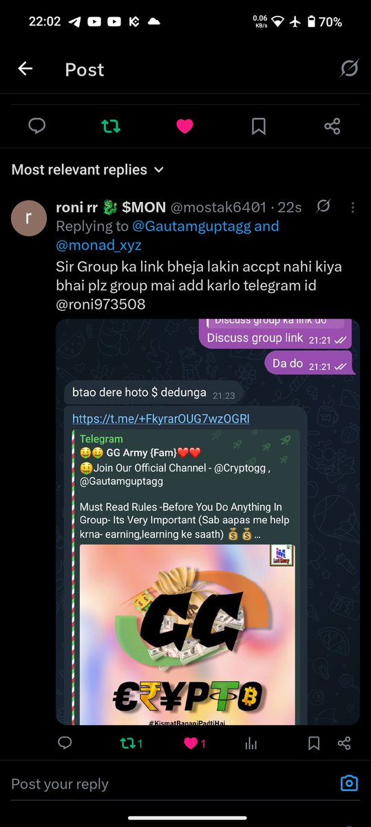 mostak6401's tweet photo. @Gautamguptagg @etherealdex Telegram id @roni973508 https://t.co/x4L3giO2q4
