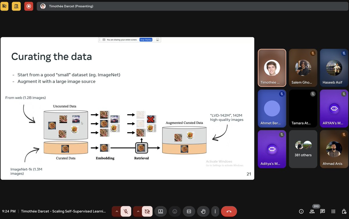 ~400 people have joined us on Sunday at <a href="/Cohere_Labs/">Cohere Labs</a> Open Science Community ML Summer School.
<a href="/TimDarcet/">TimDarcet</a> as always, delivering a super amazing talk on Scaling Self Supervised Learning (SSL, Dinov2, Masked Image Modeling, CAPI)
Super interesting session.