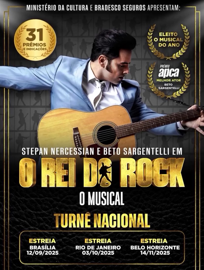 'O Rei do Rock' está de volta e em turnê 🎸🎙️

Beto Sargentelli e Stephan Nercessian irão se apresentar em Brasília, Rio de Janeiro e Belo Horizonte entre setembro e novembro desse ano. 

Ingresso em oreidorock.com.br