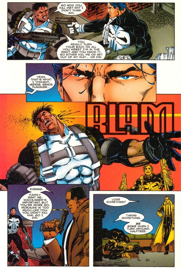 PunisherFanatic's tweet image. ..But Esteban wasn't scum. Frank couldn't do it, but he was robbed of that choice anyway. So he returns the favor.
The family begins to doubt his role.

[The Punisher Vol. 3 (1995-1997) issue #8] #thepunisher #punisher #frankcastle #marvel #marvelcomics #estebanmorales #mortalis