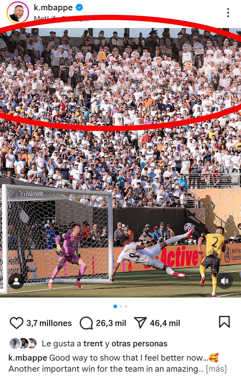 Torren__'s tweet photo. Que coño es esto, que Mbappé ha publicado la foto y ha rellenado el publico haciendo Photoshop, podéis ir a su instagram y verlo. Estoy llorando 😂😂😂 https://t.co/N5CkPv6LWy
