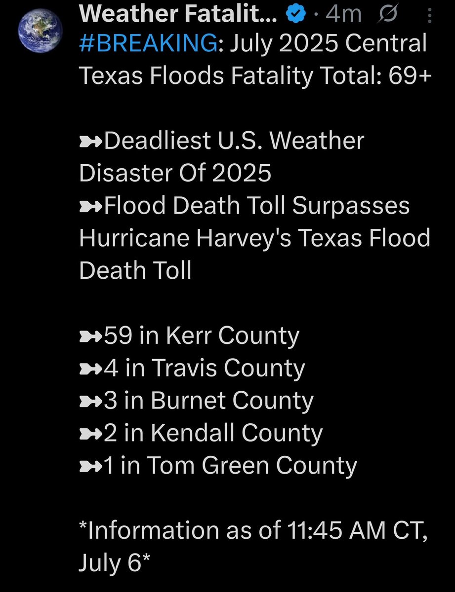 BreakinNewz01's tweet photo. #Breaking July 2025 Central Texas Floods Fatality Total: 69+ #Pray4Texas https://t.co/13ThsqkCBU