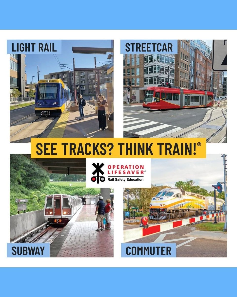 olinational's tweet image. Streetcars and light rail trains often share the road with us. Stay back and be mindful. Only cross tracks at designated crossings.
#SeeTracksThinkTrain
#RailSafetyEducation
