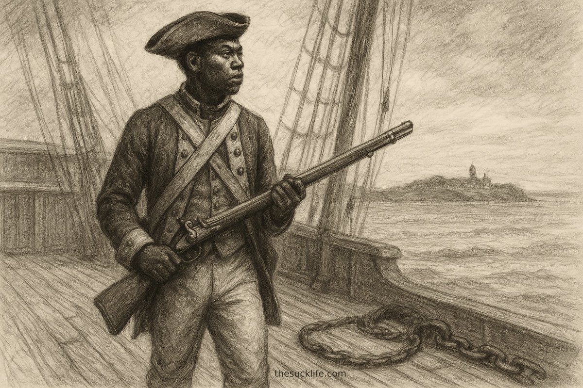 Enslaved in Delaware, Keto became the first Black Marine in 1776, fighting aboard the USS Reprisal for a freedom he was never given. He died at sea, nameless to history, but not to us. Semper Fi Brother! #OG 
👉thesucklife.com/keto-the-unlik…
#USMC #Marines #MilitaryHistory