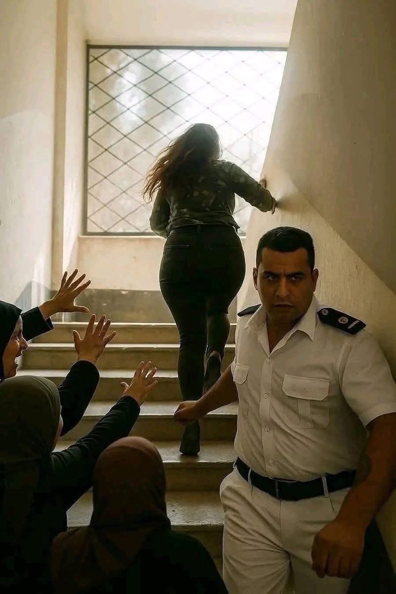 الصورة دي يجب أن توضع في متحف.
لوحة فنية سيريالية طليعية بديعة.
سيدة تبدو جميلة تهرب في إتجاه ضوء  ضبابي يأتي من نافذة عليها قضبان تذكر بقضبان السجن.
على حين تمتد أيادي شيطانية قبيحة لشيطان يبدو بثلاث رؤوس تحاول الإمساك بالفتاة الهاربة.

اللقطة دي تعبر عن الديستوبيا المصرية