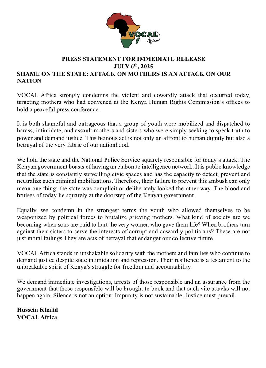 Mothers were violently attacked while seeking justice. This is a national disgrace. An attack on our mothers is an attack on our nation.

 We demand accountability, NOW. #StopStateViolence