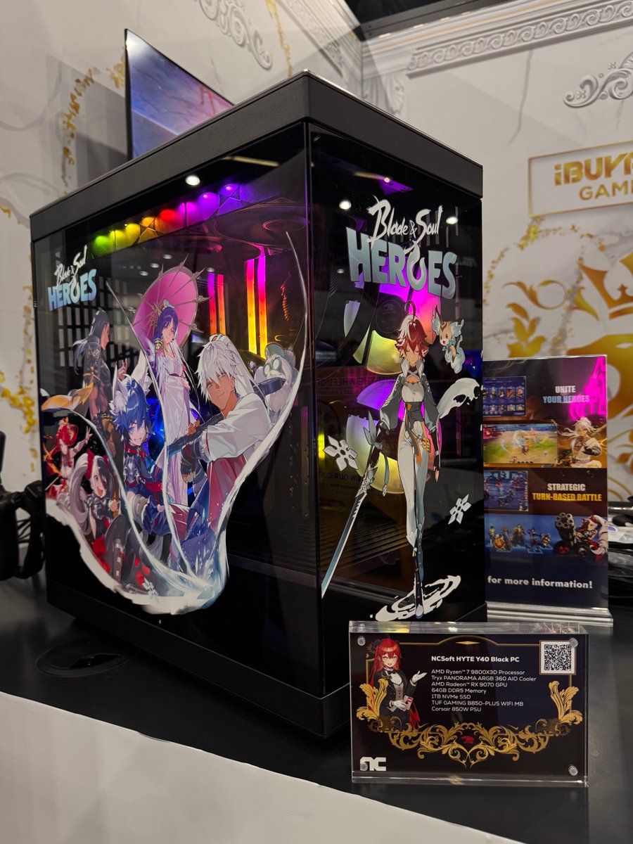 iBUYPOWER's tweet photo. Make sure to stop by and enter the @bnsheroes Custom PC Giveaway and SPIN TO WIN some prizes! 🗡️

PC Specs:
✧ @AMDRyzen 7 9800X3D
✧ @AMDRadeon RX 9070

📍 Entertainment Hall, E55
#AX2025 | #iBPAX25 | #GameWithUs https://t.co/kkylqM0K60
