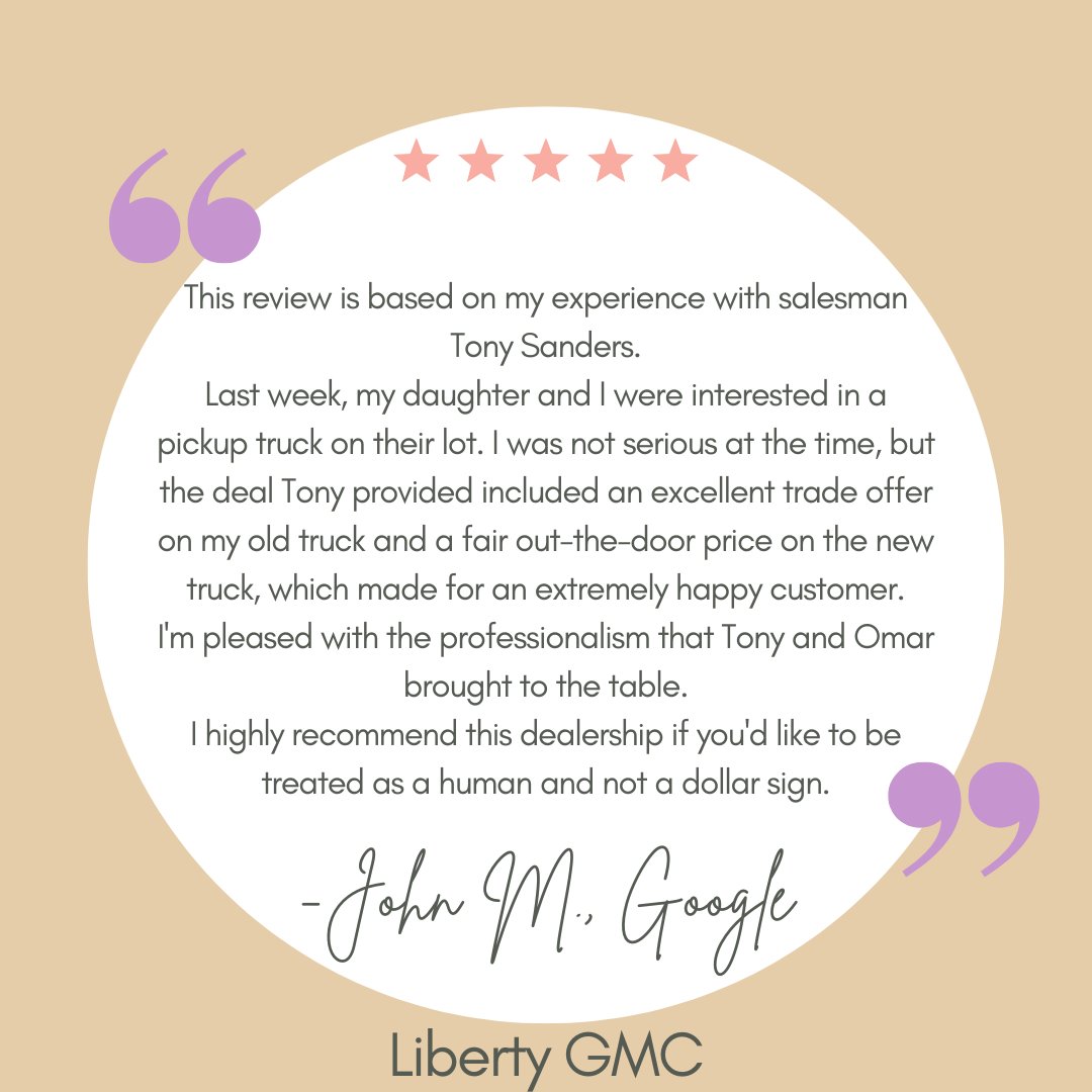 John, thank you for the thoughtful words! Tony and Omar will be proud to know they made your visit smooth, fair, and pressure-free. We're thrilled the deal worked out and truly appreciate your trust. Here's to more miles and memories in your new truck! 🚗💨