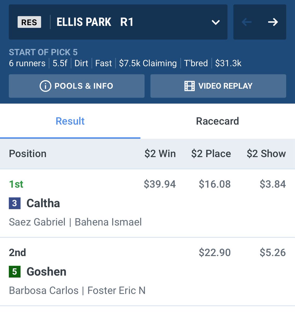 1-2 to start the Sunday card <a href="/EllisParkRacing/">Ellis Park Racing & Gaming</a>