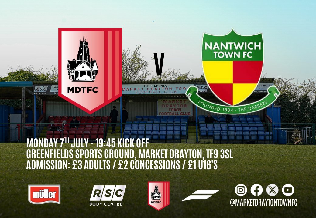 Market Drayton Town FC (@mdtfc) on Twitter photo We have some Monday night football for you tomorrow as we host <a href="/TheDabbers/">Nantwich Town FC</a> in our next pre-season friendly. Reduced admission with the bar and hot food available so we hope to see you there!
#upthegingerbreadmen We have some Monday night football for you tomorrow as we host <a href="/TheDabbers/">Nantwich Town FC</a> in our next pre-season friendly. Reduced admission with the bar and hot food available so we hope to see you there!
#upthegingerbreadmen