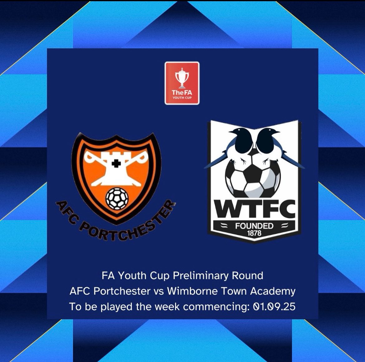 FA YOUTH CUP: The draw for the FA Youth Cup Preliminary Round was held recently, with WTFC Academy travelling away to AFC Portchester the week commencing the 1st September.

The winners of the tie will host AFC Totton two weeks later in the First Round Qualifying.

#UpTheMagpies