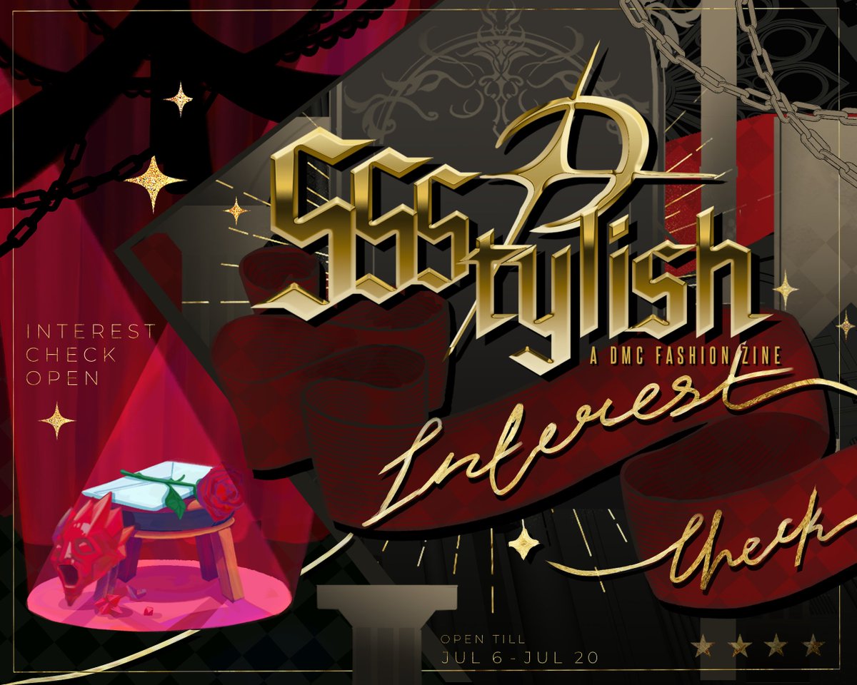 ✨Looking for a way to level up your SSStyle?✨

Well, the interest check for the SSStylish DMC Fashion Zine is officially OPEN!
From JUL 6-20
⚔️🩸

Learn more about the zine in our bio and help us make this project a reality! ✨

Link to the Interest Form under this post⬇️