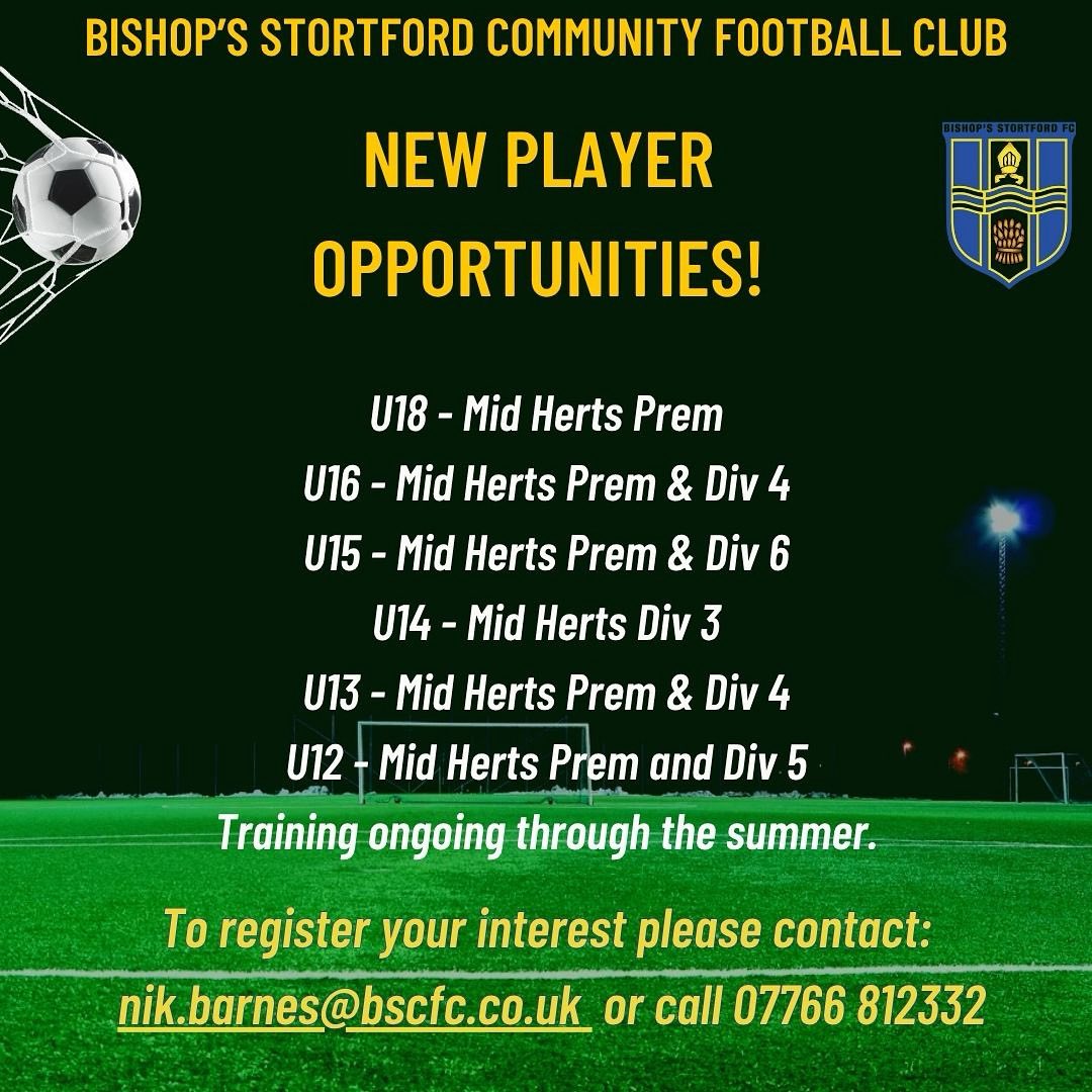 New player opportunities, boys, U12 to U18