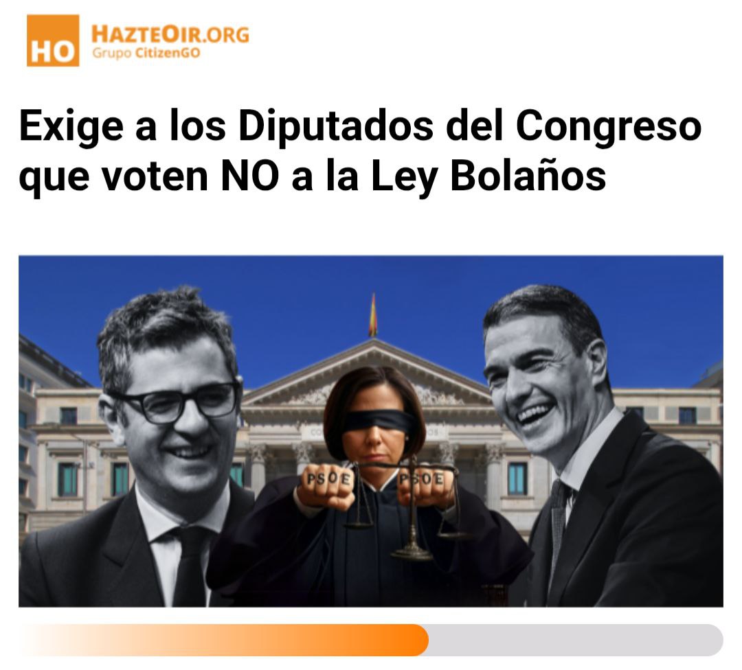 🚨 URGENTE

🇪🇸 ¡DEBEMOS PARAR LA LEY BOLAÑOS!

<a href="/hazteoir/">HazteOir.org</a>

⚖️ Esta es la última jugada de Sánchez: controlar la UCO, a los jueces y los casos legales para evitar nuevos escándalos de corrupción que lo hundan. Busca impunidad porque la necesita.

🚫 La Ley Bolaños se vota este