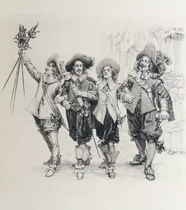 All for one, and one for all! The Three Musketeers – a scarce 1899 illustrated edition by Alexandre Dumas. mflibra.com/products/1899-… in richly decorated red cloth with gilt and silver accents, this two-volume set features illustrations by Édouard Zier that capture the drama, duels,