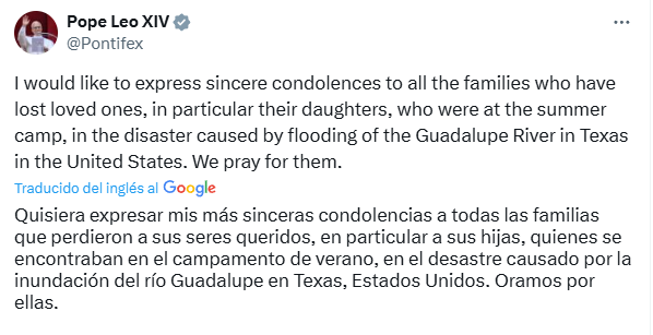 EVTV (@evtvmiami) on Twitter photo #EsNoticia | 🇻🇦🇺🇸El papa León XIV (<a href="/Pontifex/">Pope Leo XIV</a> ) ora por las víctimas de la tragedia en el río Guadalupe, en Texas.
📲Más en EVTV.online #EsNoticia | 🇻🇦🇺🇸El papa León XIV (<a href="/Pontifex/">Pope Leo XIV</a> ) ora por las víctimas de la tragedia en el río Guadalupe, en Texas.
📲Más en EVTV.online