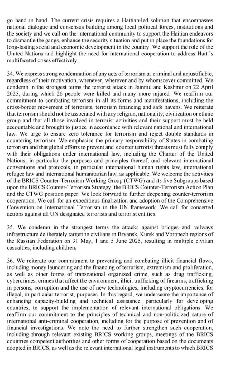 ⚡ BRICS members condemn the Pahalgam terror attack. They call for a concerted action against all UN designated terrorists and terror entities.