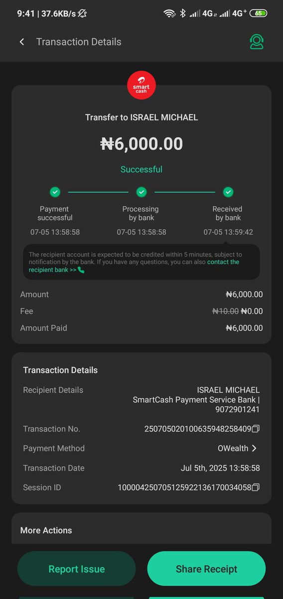 Iyanumike's tweet photo. @smartcashpsb Good morning 
Money was sent to my smartcash wallet (9072901241) yesterday from my opay account but i didn't receive it. Pls check it here is the receipt above https://t.co/AdCnMbRTQ8