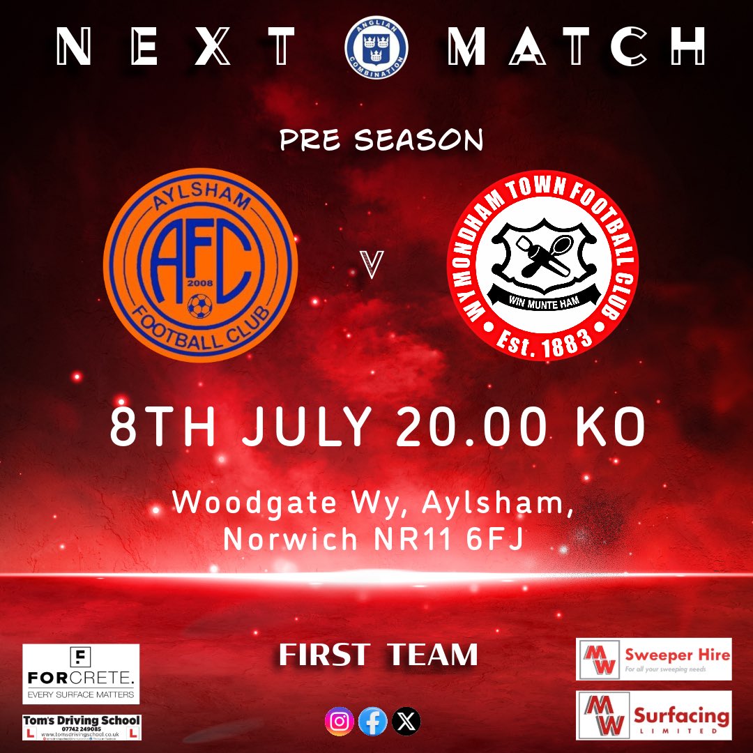 Wymondham Town FC (@wymondham_fc) on Twitter photo 🔴👊🏼⚫️
After a great start to Pre Season this weekend for both the First and Reserve Team’s, the First Team are on the road Tuesday which will be a great test for the boys!
#wearewymondham 🔴👊🏼⚫️
After a great start to Pre Season this weekend for both the First and Reserve Team’s, the First Team are on the road Tuesday which will be a great test for the boys!
#wearewymondham