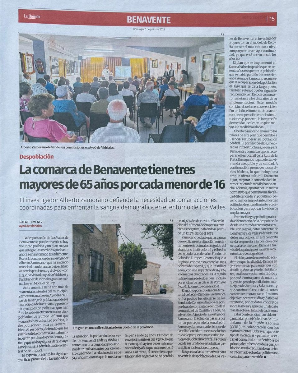 🚜🏘️ Este fin de semana estuve en Ayoó, Santibáñez de Vidriales y Morales de Rey. Tres pueblos que saben lo que es perder habitantes y resistir.
🗞️Lo dijimos allí y hoy lo publica La Opinión de Zamora: nuestras comarcas no se vacían por azar, sino por falta de voluntad política.