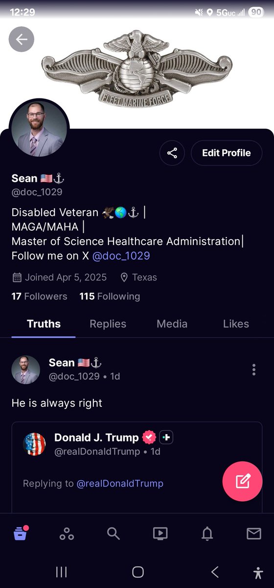 Follow me on Truth Social. Same username doc_1029.