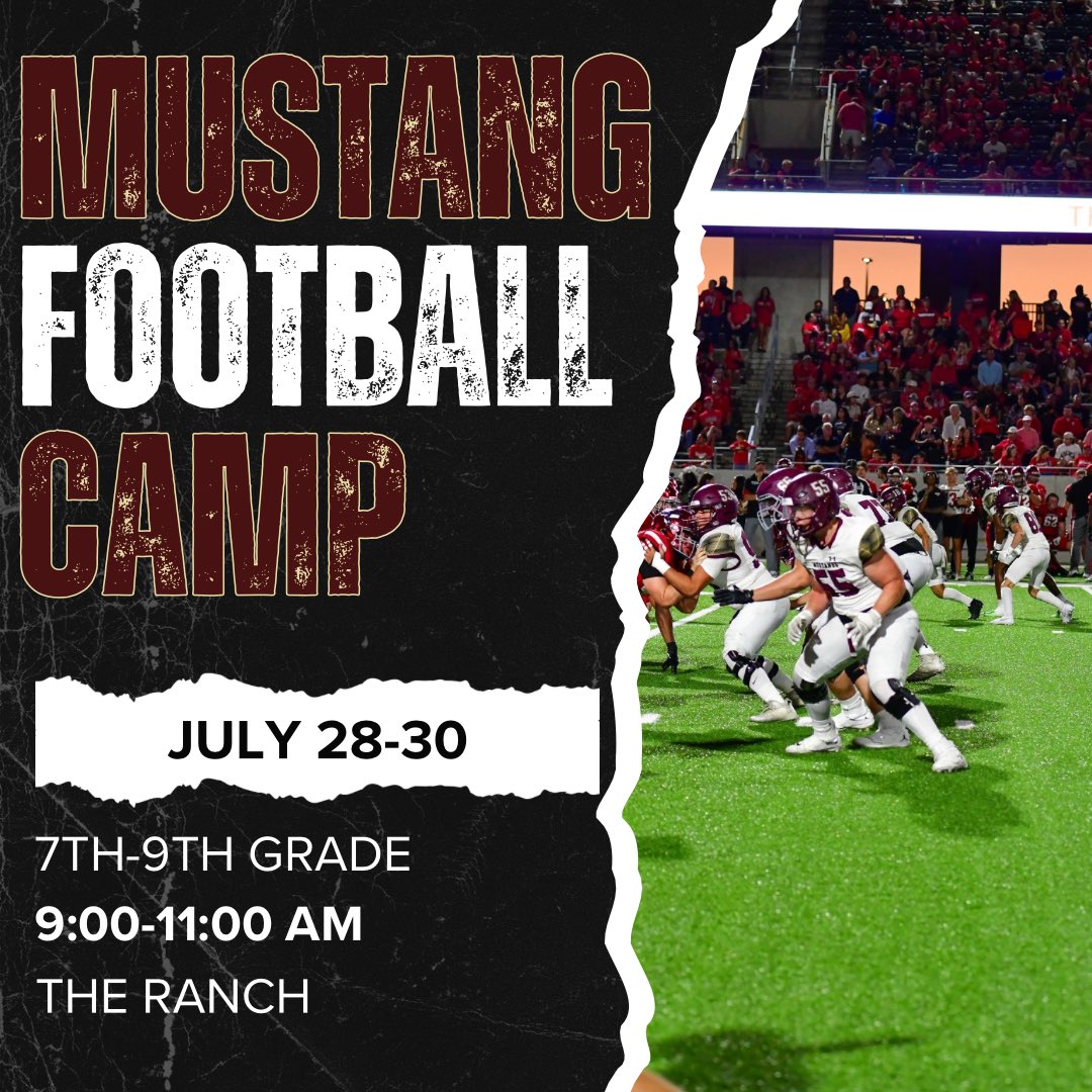 Coach Sloan (@sloan_coach) on Twitter photo SAC workouts resume TOMORROW, July 7 at 7 am. We are ONE MONTH out from the start of practice!
More details to come soon, but make sure you have July 28-30 marked off on your calendar for the 7th-9th Grade Camp! #TTW #WestNation <a href="/MagWestFootball/">Mustang Football</a> <a href="/MagISDAthletics/">Magnolia ISD Athletics</a> SAC workouts resume TOMORROW, July 7 at 7 am. We are ONE MONTH out from the start of practice!
More details to come soon, but make sure you have July 28-30 marked off on your calendar for the 7th-9th Grade Camp! #TTW #WestNation <a href="/MagWestFootball/">Mustang Football</a> <a href="/MagISDAthletics/">Magnolia ISD Athletics</a>