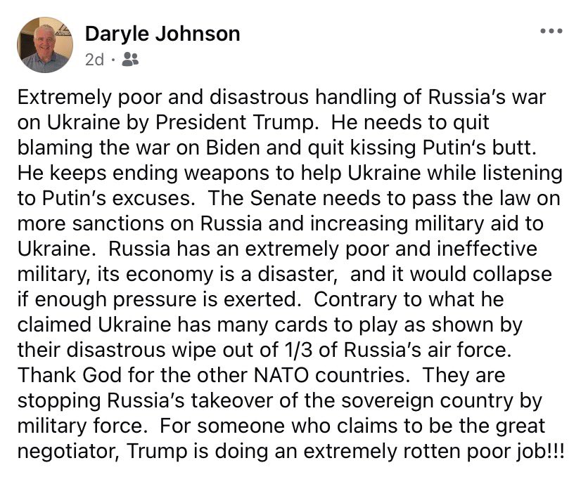 readsalot66's tweet photo. President Trump handling of Russia’s war on Ukraine is extremely poor. https://t.co/z2w94rziCn
