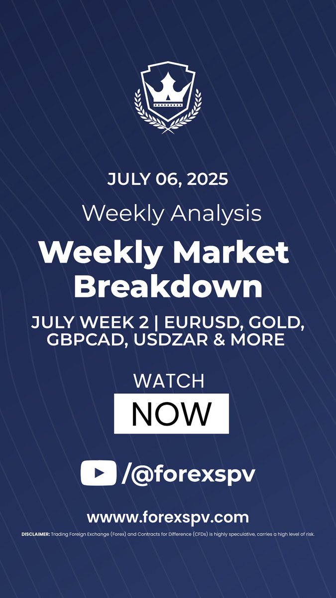 NorbertKimaryo's tweet photo. 📊 WEEKLY MARKET BREAKDOWN – JULY WEEK 2 🔥
EURUSD | GOLD | GBPCAD | USDZAR
See how we’re positioning after NFP volatility 👇

🎥 Watch now: https://t.co/rUcBvFC54E

#forexspv #weeklyanalysis #forextrading #goldanalysis #eurusd #traders https://t.co/4S4G3D8rQK