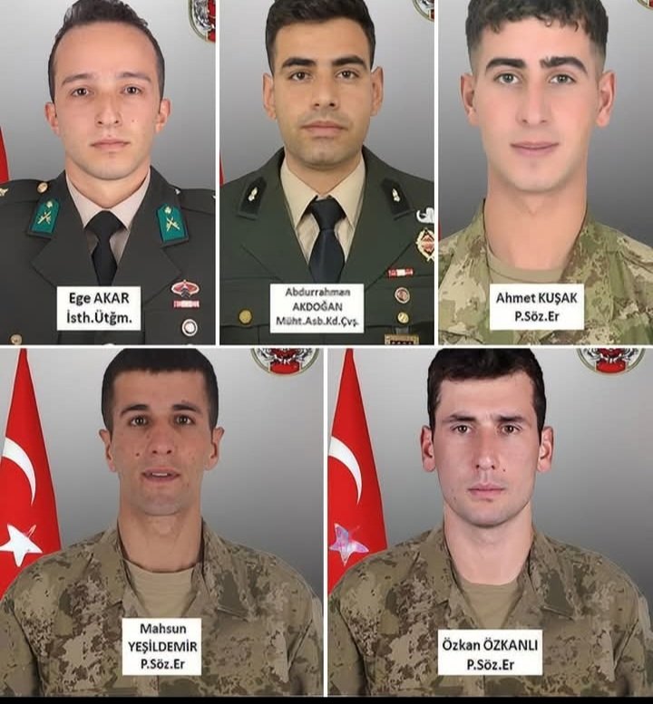 Şehit olan kahraman subayımız Piyade Üsteğmen Nuri Melih Bozkurt’un naaşına ulaşmak amacıyla yapılan arama çalışmaları sırasında  metan gazından zehirlenerek şehit olan askerlerimize allahtan rahmet, ailelerine ve yakınlarının başsağlığı diliyorum.
 MİLLETİMİZİN BAŞI SAĞ OLSUN😪