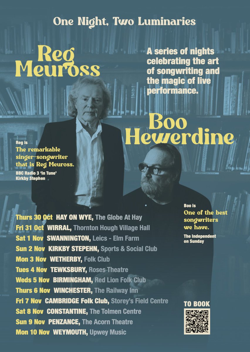 REG MEUROSS (@regmeuross) on Twitter photo I’ve been aware of <a href="/boohewerdine/">Boo Hewerdine</a> and his songwriting since The Bible days, and I always thought there was something special about his writing.
Can't wait to share a stage with him (Oct/Nov)
BOOK NOW bnds.us/6m8jgo I’ve been aware of <a href="/boohewerdine/">Boo Hewerdine</a> and his songwriting since The Bible days, and I always thought there was something special about his writing.
Can't wait to share a stage with him (Oct/Nov)
BOOK NOW bnds.us/6m8jgo