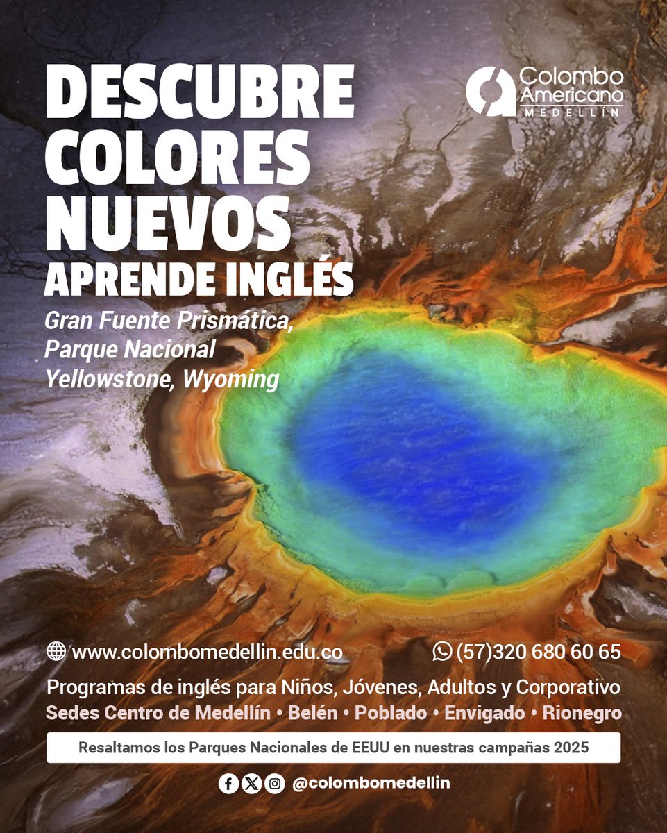 En Yellowstone la belleza no es tranquila: es salvaje, vibrante, indomable. Al recorrer este paisaje se camina sobre una caldera gigante, una de las zonas geológicas más estudiadas del mundo por su actividad volcánica.  

Descubre nuevos colores. Aprende inglés.

Study with us!