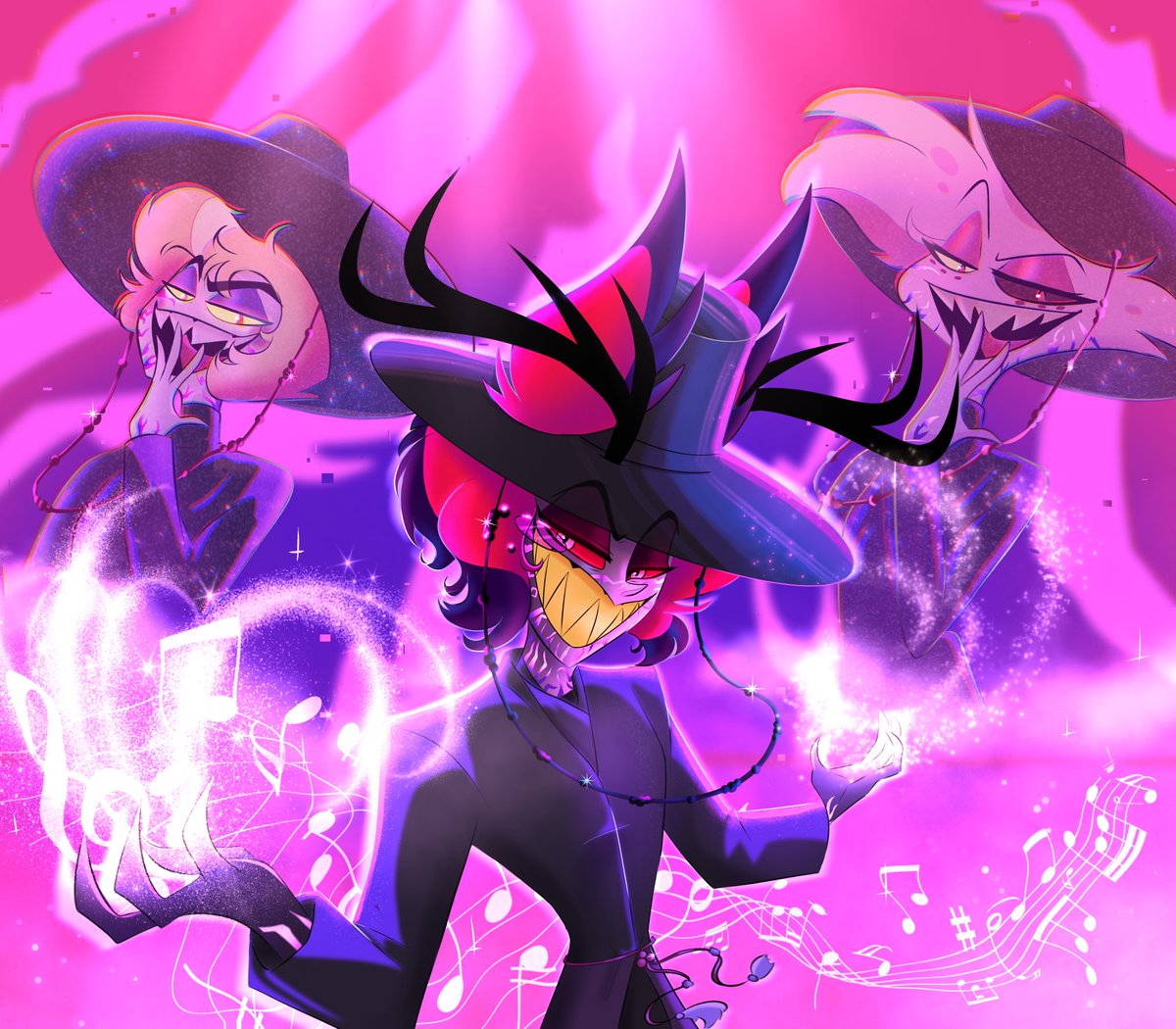“Can I get the mic a little higher?” 🎶🔥😈 Yesterday I saw Kpop demon hunters and I loved it! The boys band is amazing and I really had to do my version with our boys! 😍💕 #Hazbinhotel #hazbinhotelfanart #hazbinhotellucifer #Alastor #angeldust #kpopdemonhunters #sajaboysfanart